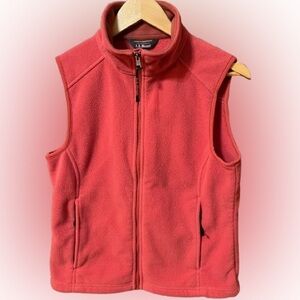LL Bean Red Fleece Full Zip Vest with High Collar Size Small